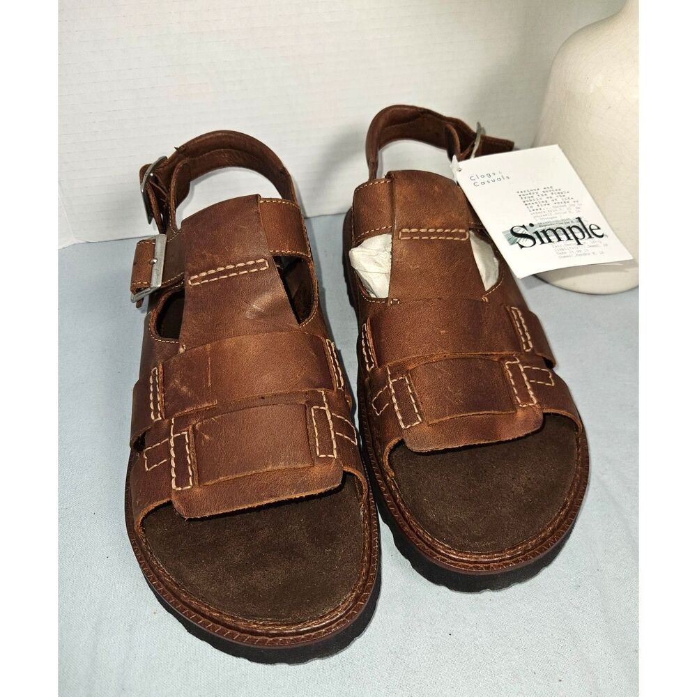 Simple Shoes Ernest Vintage Brown Leather Sandals Mens Size 13 NWT Clogs Casuals